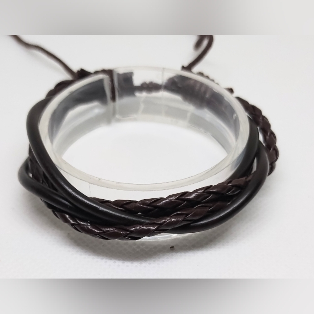 Men's Bracelet Leather Braided Layered‎ Brown New f30